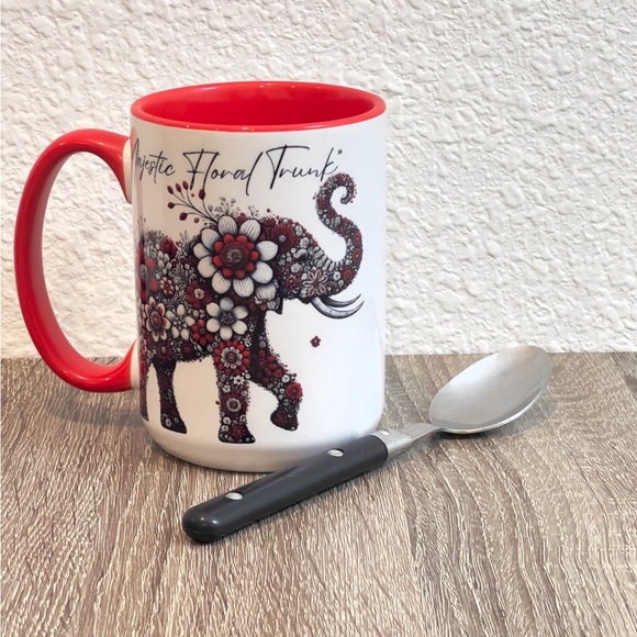 Custom Made Floral Elephant Ceramic Mug (15 oz) - Picture 2 of 5